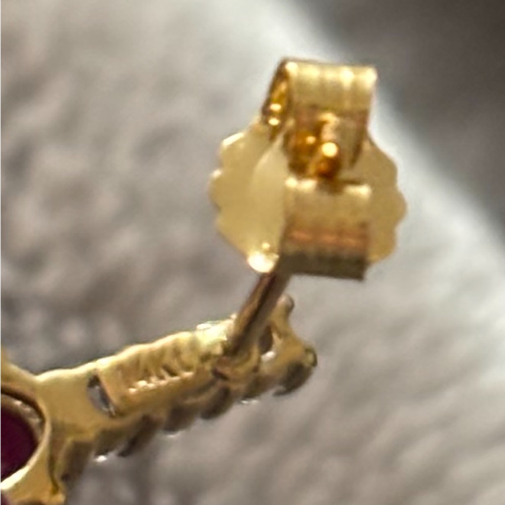 Genuine 14K Gold Ruby and Diamond Stud Earrings - Picture 9 of 10